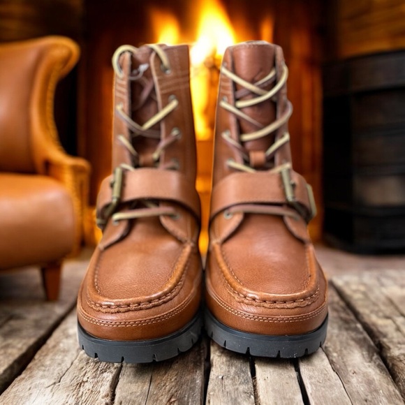 Polo by Ralph Lauren NWB SZ 9.5 Ranger Brown high Leather Strap Men's Boots - Picture 1 of 9